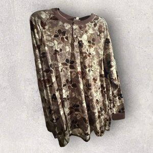 LuLaRoe Mark Henley Shirt Long Sleeve Size 3XL Browns And White Floral Print NWT